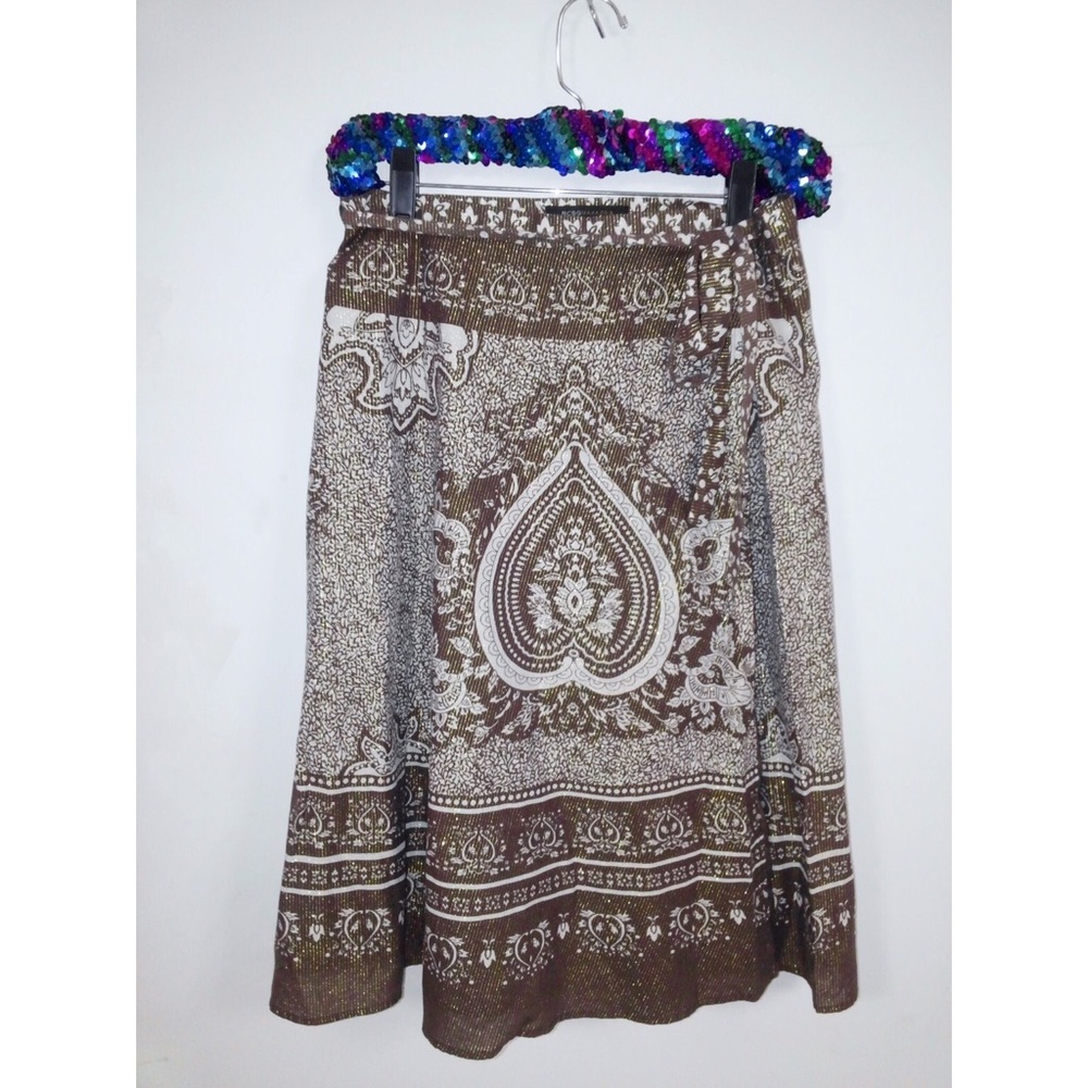 BCBG Max Azria Gold Threaded Wrap Tie Skirt (XS)